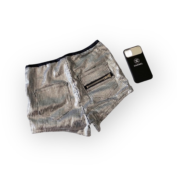 UNIF x Nasty Gal ☻ Sequin Short Hot Shorts ☻ Exposed Front Zipper ☻︎ Silver ☻︎ M - Picture 8 of 17